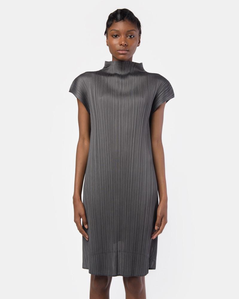 miyake pleat dress sleeveless Issey Miyake Folded Pleats Striped Sleeveless Midi Dress, Black, Women's, 2, Cocktail & Party Wedding Guest Dresses Sleeveless Dresses