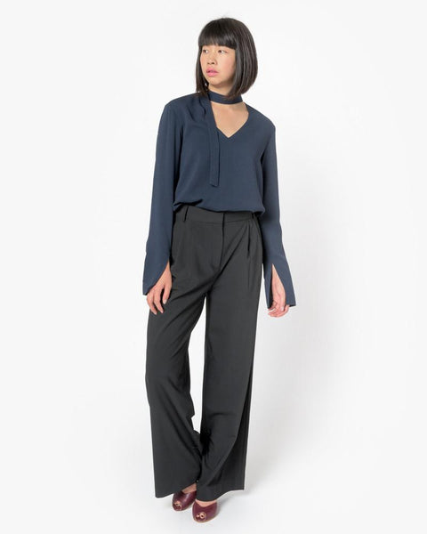 Savanna Crepe V-Neck Tie Top in Midnight Navy by Tibi at Mohawk General Store - 2