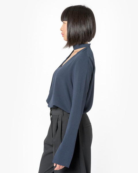 Savanna Crepe V-Neck Tie Top in Midnight Navy by Tibi at Mohawk General Store - 4