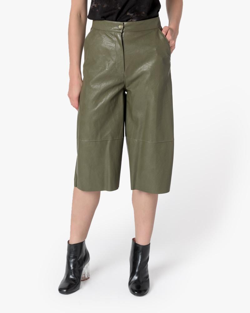 Faux Leather Shorts in Olive