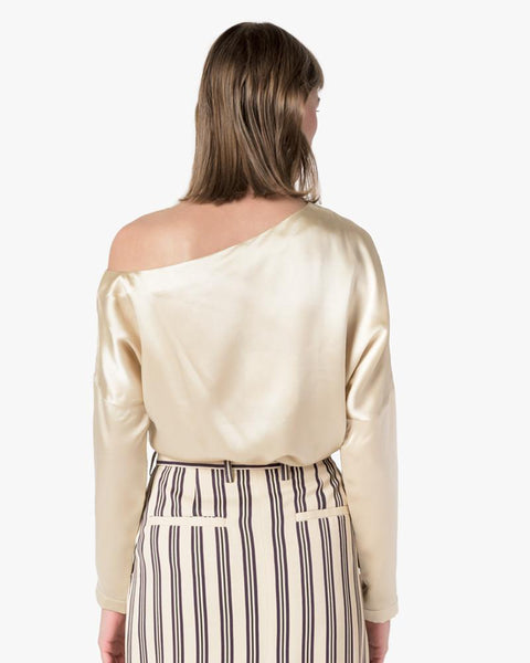 Crepe Satin Asymmetrical Top in Champagne by Tibi at Mohawk General Store