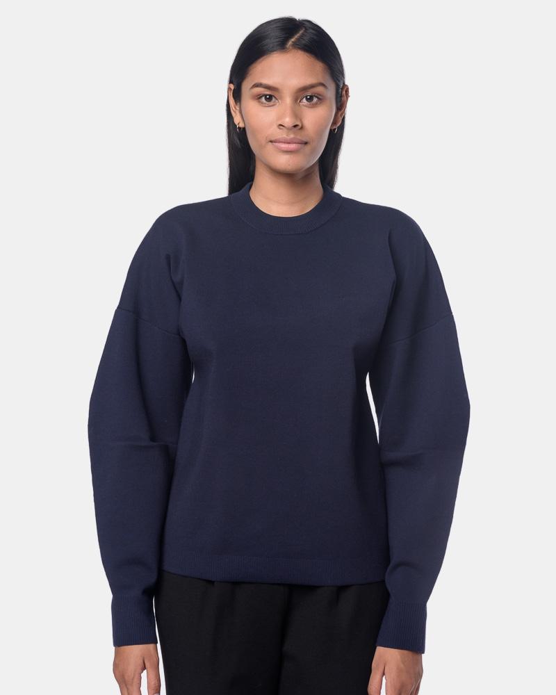 Sculpted Wool Zip Pullover in Navy – minimal-theme-fashion