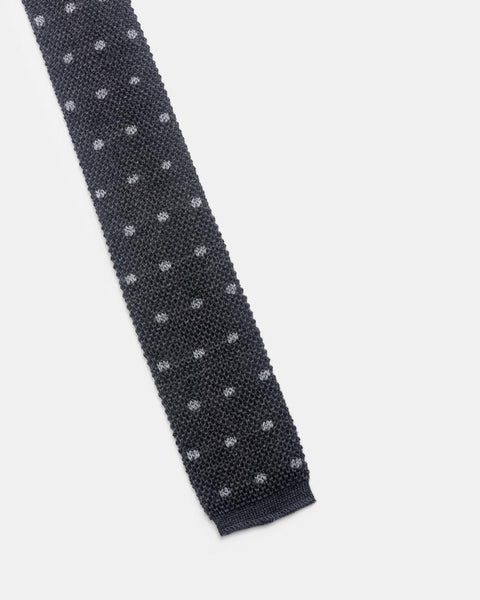 Knit Tie in Charcoal Polka Dot