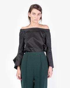 Satin Popline Off-the-shoulder Tunic in Black by Tibi at Mohawk General Store