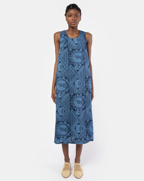 Sun Dress in Blue/Navy Ethnic Print by Engineered Garments FWK at Mohawk General Store