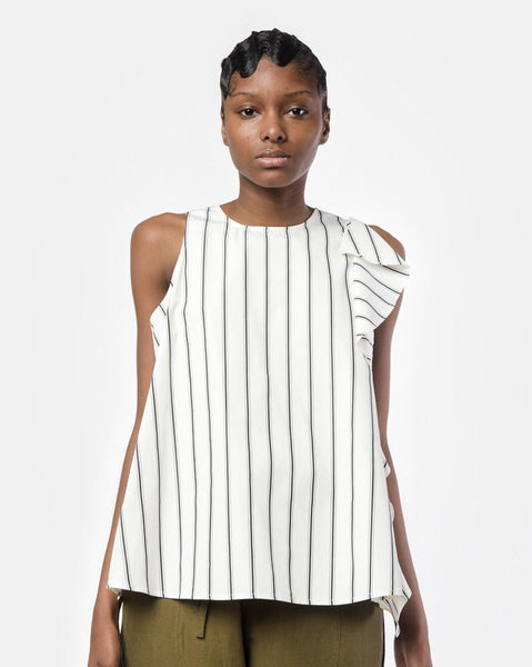 Penelope Ruffle Top in Black Venice Stripe by Yune Ho at Mohawk General Store