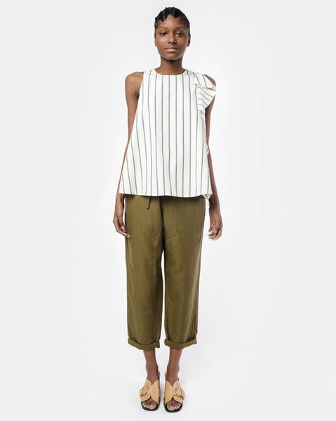 Penelope Ruffle Top in Black Venice Stripe by Yune Ho at Mohawk General Store