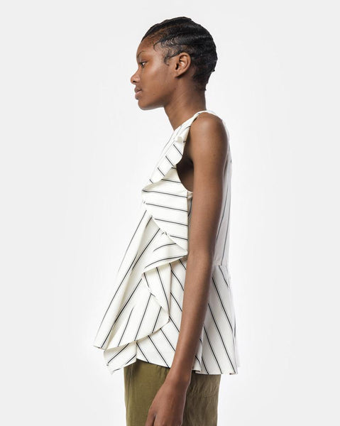 Penelope Ruffle Top in Black Venice Stripe by Yune Ho at Mohawk General Store