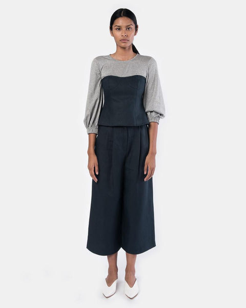 Hessian Linen Bustier Top in Navy/Grey by Tibi at Mohawk General Store