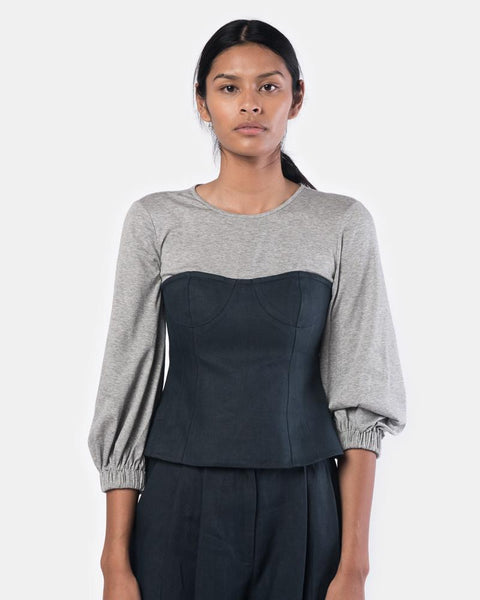Hessian Linen Bustier Top in Navy/Grey by Tibi at Mohawk General Store