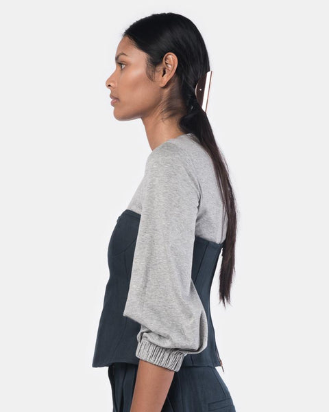 Hessian Linen Bustier Top in Navy/Grey by Tibi at Mohawk General Store