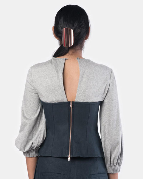 Hessian Linen Bustier Top in Navy/Grey by Tibi at Mohawk General Store