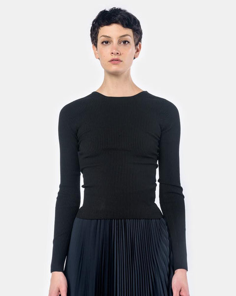 Seamless Rib Scoop Back Sweater in Black by Tibi at Mohawk General Store