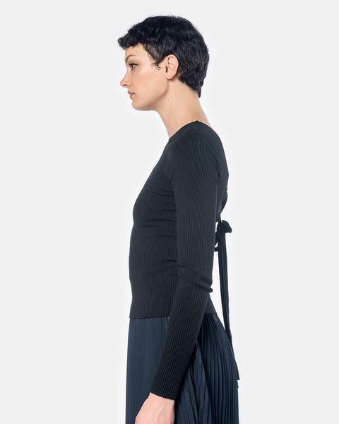 Seamless Rib Scoop Back Sweater in Black by Tibi at Mohawk General Store