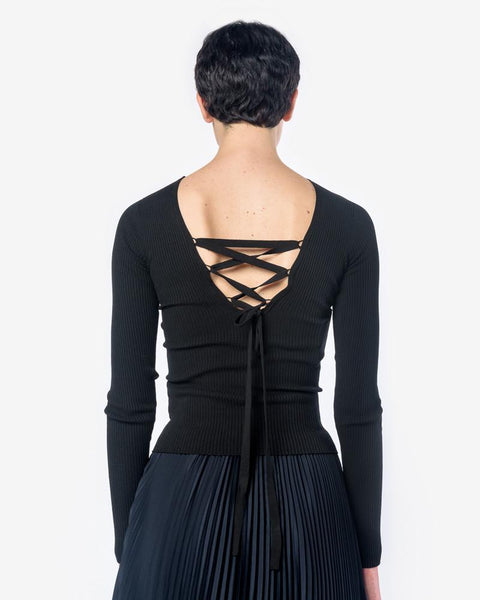 Seamless Rib Scoop Back Sweater in Black by Tibi at Mohawk General Store