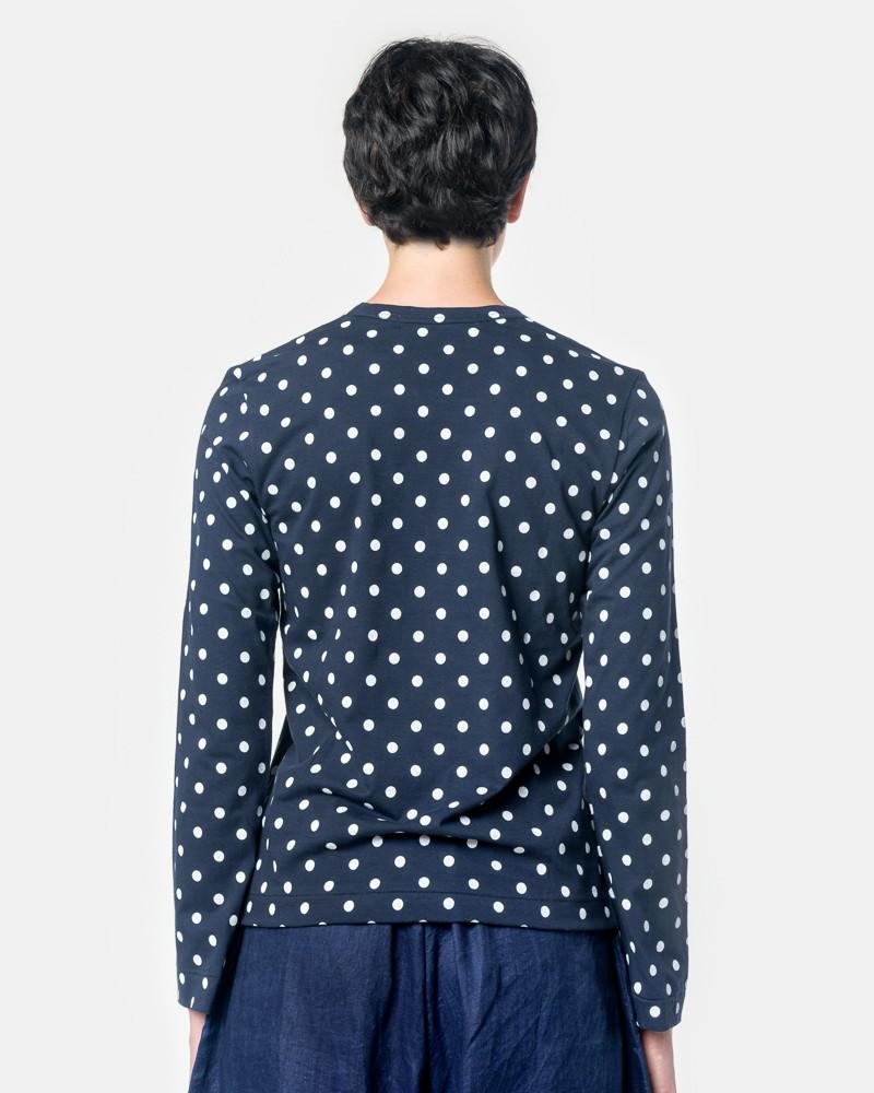 Long Sleeved Polka Dot T-Shirt with Red Heart in Navy/White