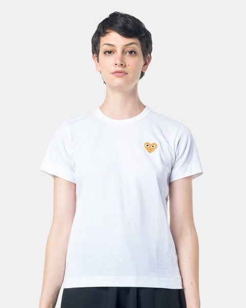 Play T-Shirt With Gold Heart in White by Comme des Garçons PLAY at Mohawk General Store