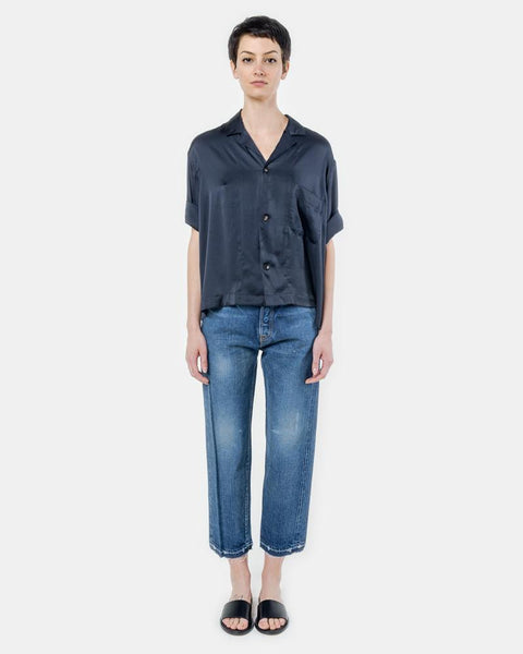 Boyfriend Pajama Shirt in Navy by SMOCK Woman at Mohawk General Store