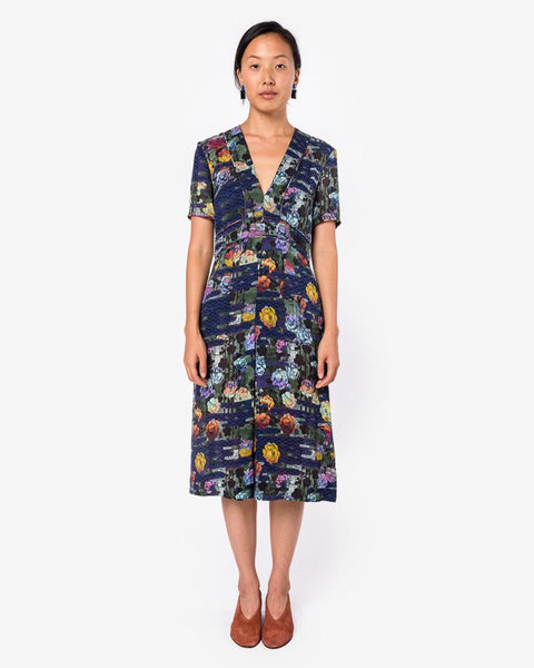 Trapunto Deep V Dress in Rainbow Forest by Raquel Allegra at Mohawk General Store