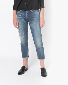 Selvedge Denim Narrow Tapered Cut Jeans in Used Repair by Chimala at Mohawk General Store - 1