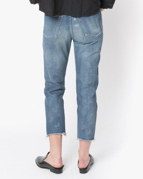 Selvedge Denim Narrow Tapered Cut Jeans in Used Repair by Chimala at Mohawk General Store - 3