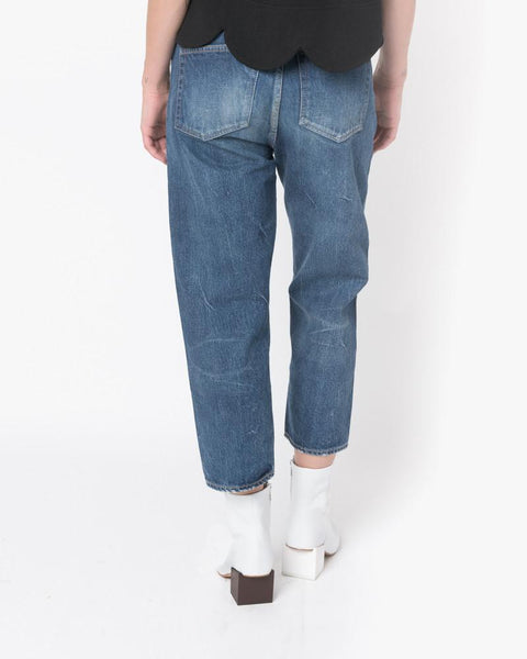 Selvedge Denim Wide Tapered Cut Jeans in Medium Distress by Chimala at Mohawk General Store - 4