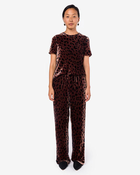 Cheetah Velvet Pant in Rosewood/Navy