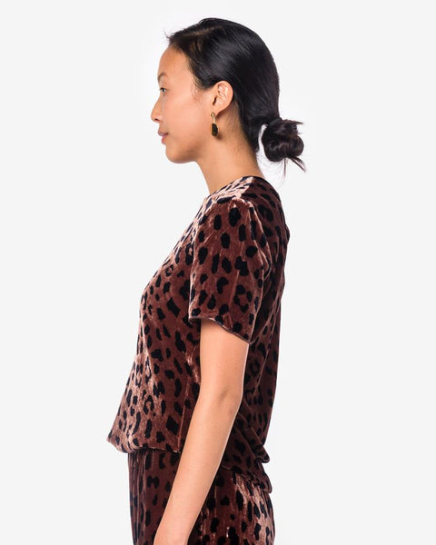 Cheetah Velvet T-Shirt in Rosewood/Navy by Tibi at Mohawk General Store