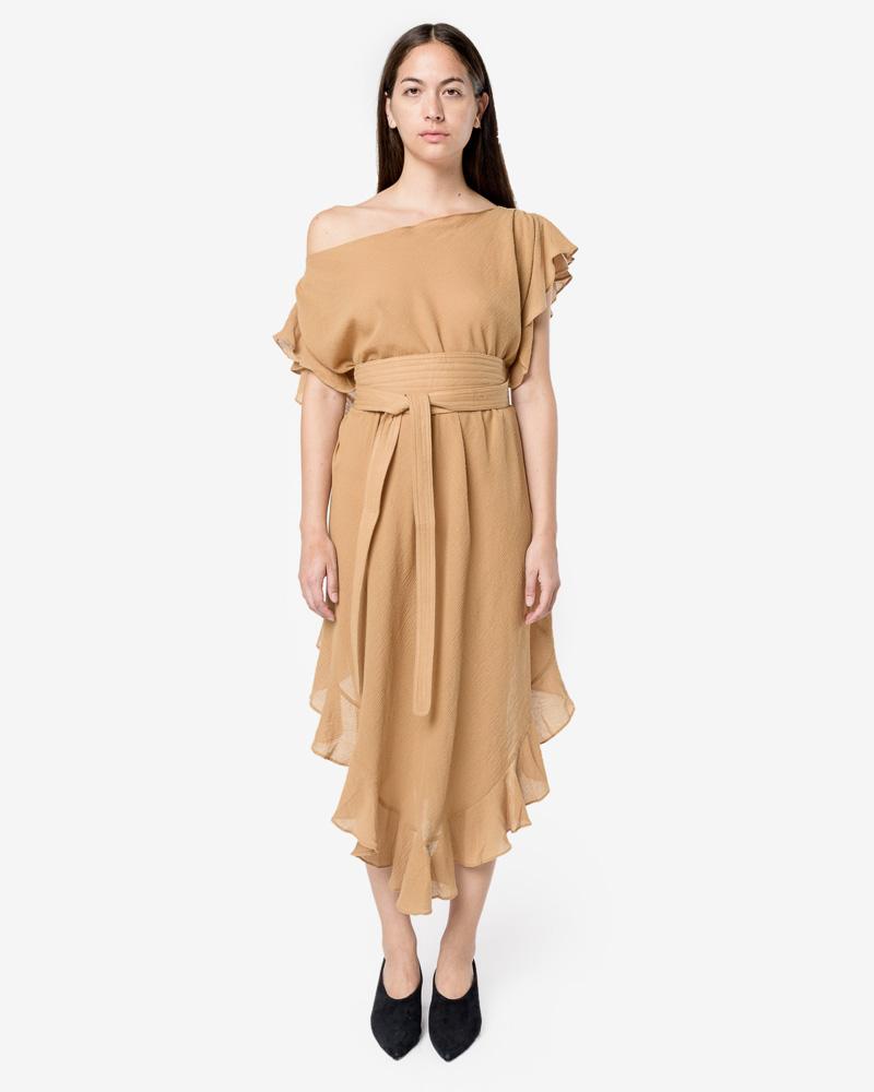 Convertible Ruffle Kaftan Dress with Obi Belt in Ecru