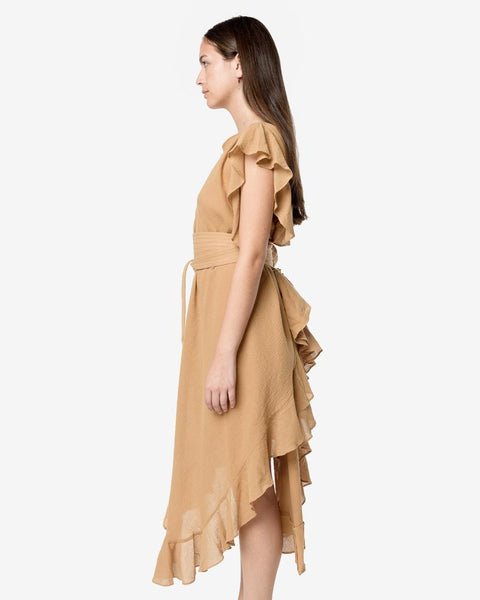 Convertible Ruffle Kaftan Dress with Obi Belt in Ecru