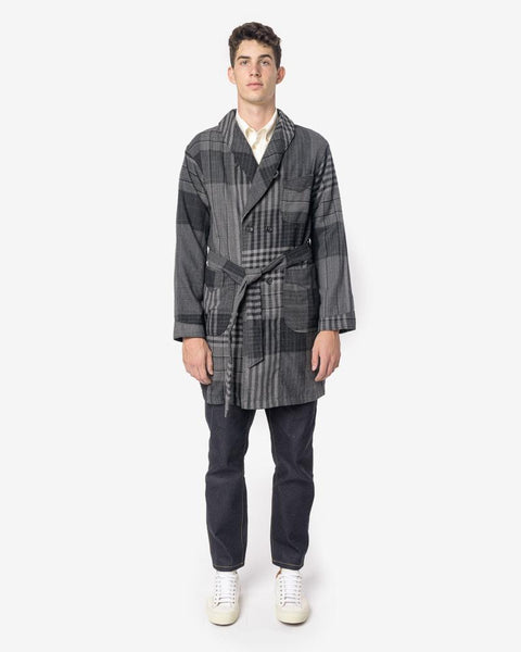 Wool Plaid Robe in Grey/Black