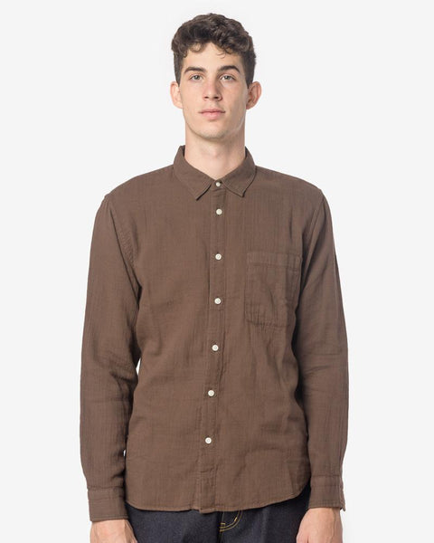 Slim French Seam Vintage Double Gauze Shirt in Brown