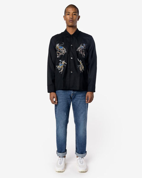 Rodeo Box Shirt in Black Panama