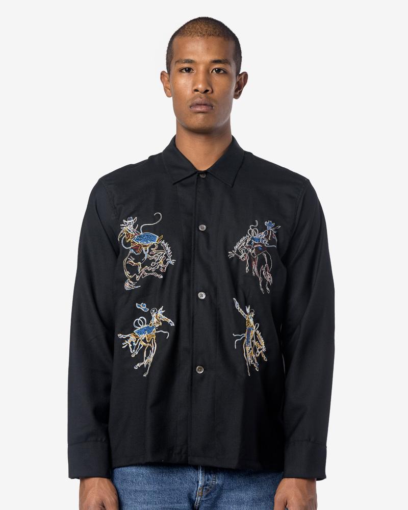 Rodeo Box Shirt in Black Panama