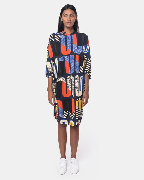 Pure Jersey Dress in Whoop Print Blue Loop