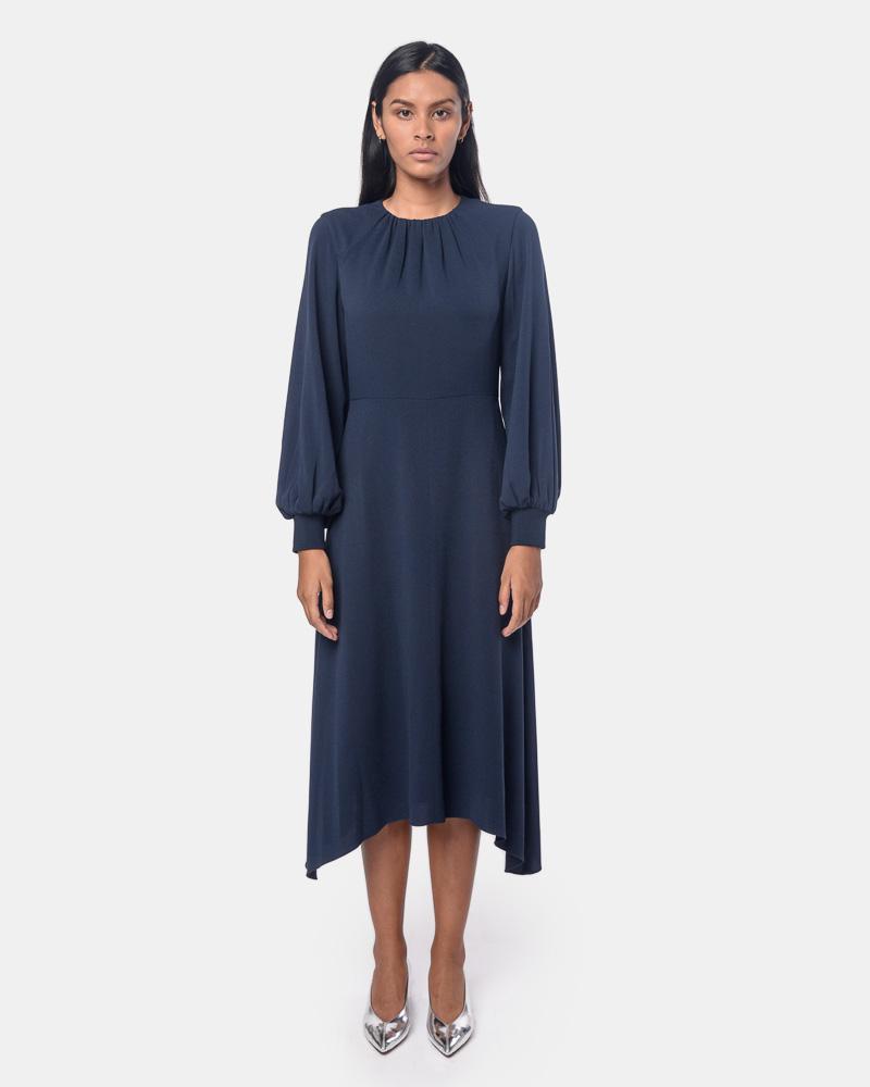 Savanna Crepe Midi Dress in Navy – minimal-theme-fashion