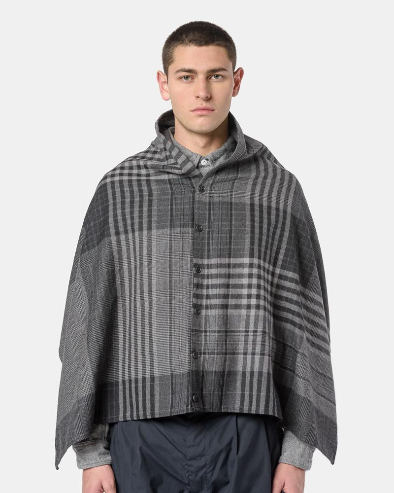 Button Shawl in Grey and Black Plaid – minimal-theme-fashion
